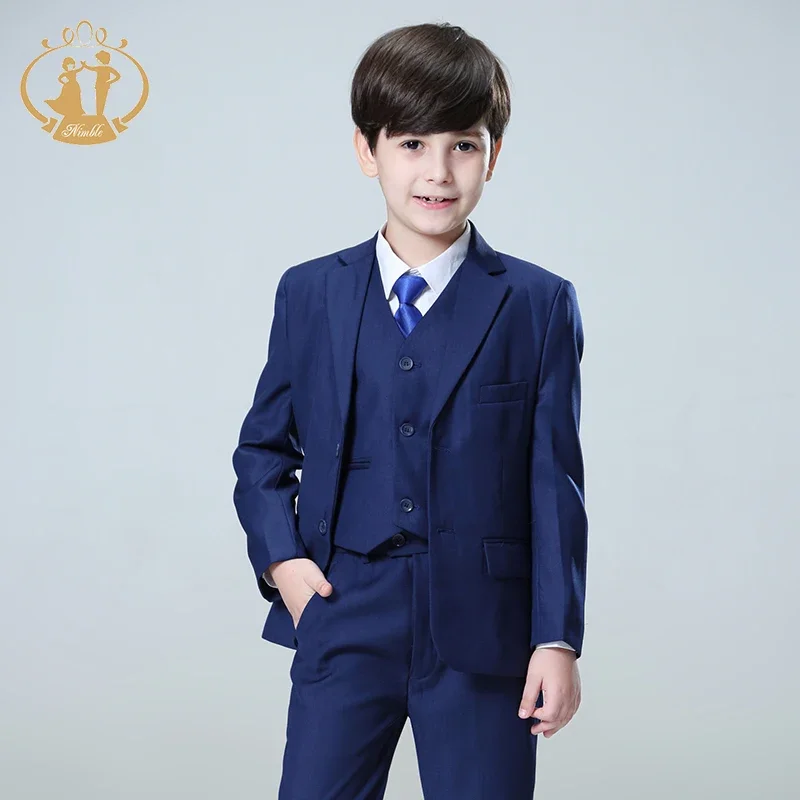 Spring Autumn Formal Boys Suits for Weddings Children Party Host Costume Blue Blazer Vest Pants Top Quality Wholesale Clothing