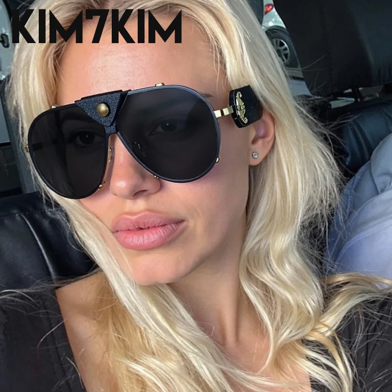 

Oversized Oval Pilot Sunglasses Women 2025 Luxury Brand Steampunk Leather Sunglass Vintage Shield Goggle Eyewear Fashion Shades