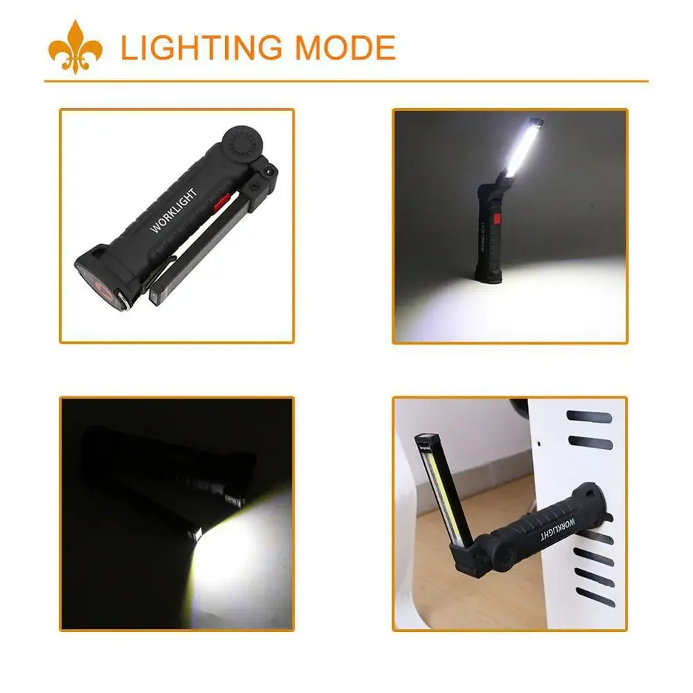 New Portable COB LED Flashlight USB Rechargeable Work Light Magnetic Lanterna Hanging Lamp with Built-in Battery Camping Torch