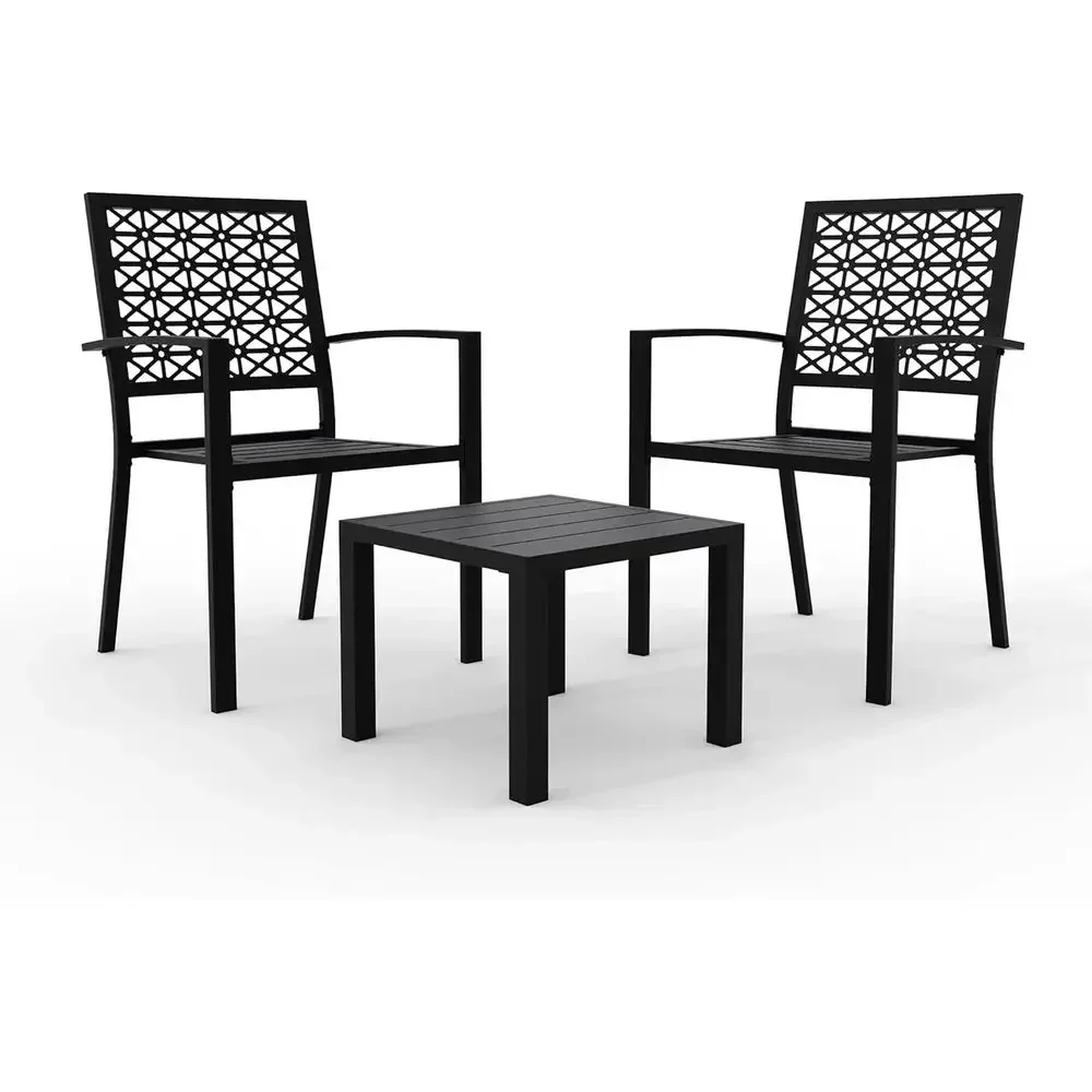 

3-Piece Black Patio Bistro Set with Coffee Table for Outdoor Balcony, Backyard, or Porch