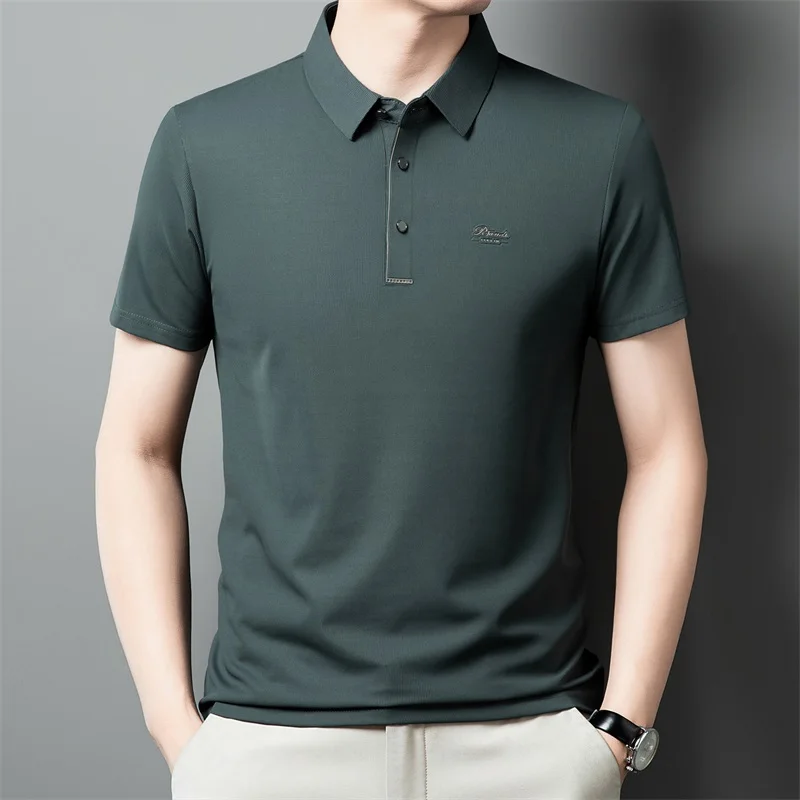 High end brand embossed polo shirt for men\'s business short sleeved cool and breathable solid color casual summer new T-shirt