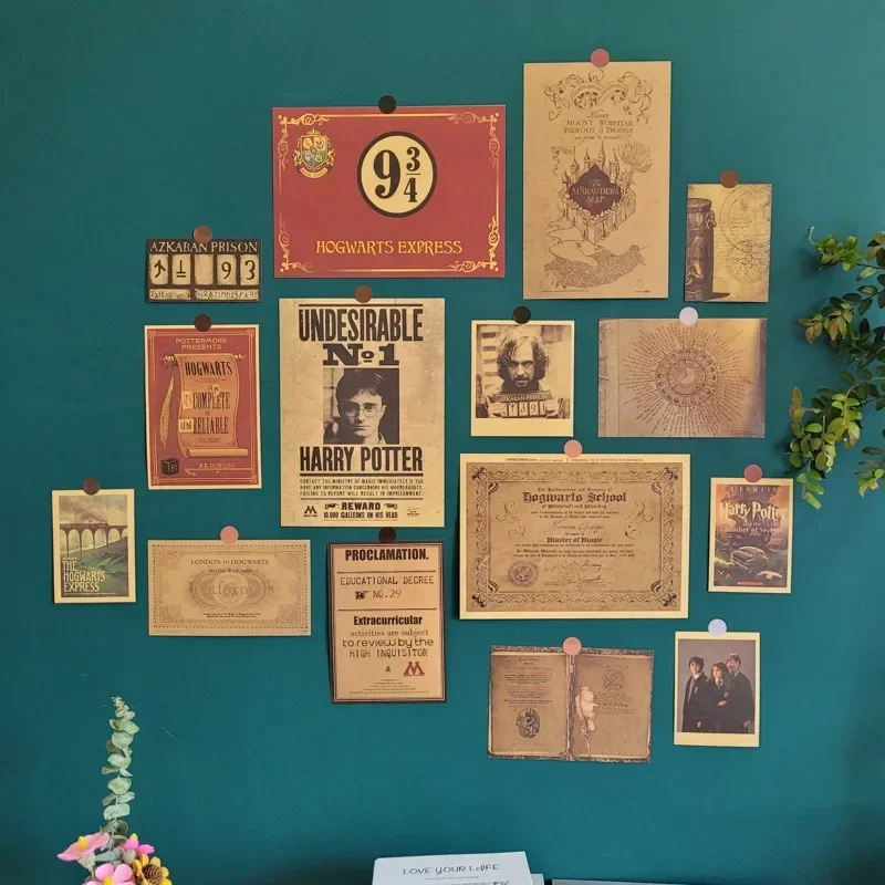 Carte du maraudeur de Harry Potter, billet d'école de Poudlard, affiche de papier peint rétro, décoration murale de film, figurine d'anime, projet de loi