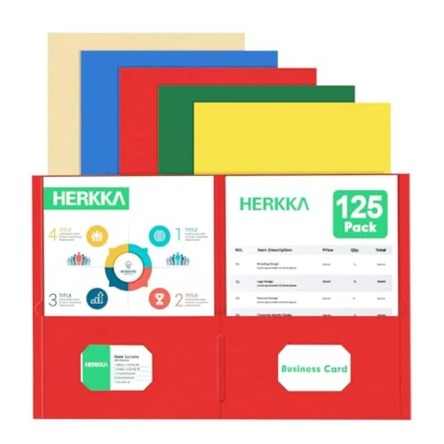 

Two Pocket Folder 125 Pack 2 Pocket Folders with Business Card Slot Letter Size Paper Folders Designed for Office and Classroom
