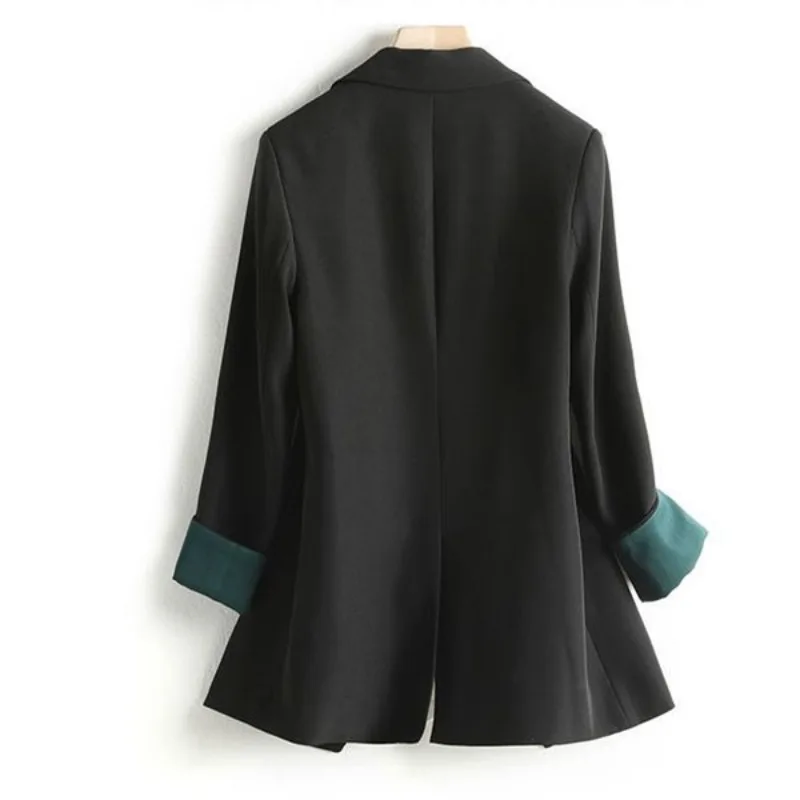 Blazers estilo coreano feminino, manga longa, preto que combina com tudo, estilo chique, design entalhado suave, meninas universitárias, nova moda, primavera e outono