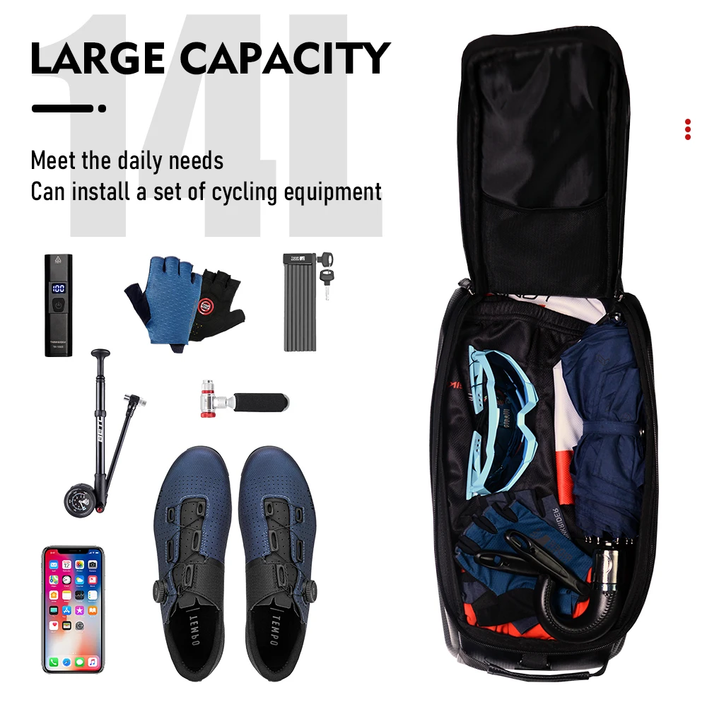 Waterproof Bicycle Saddle Bag Reflective 14L Large Capacity Tail Rear Trunk Bag Road Mountain Luggage Carrier Bike Bags