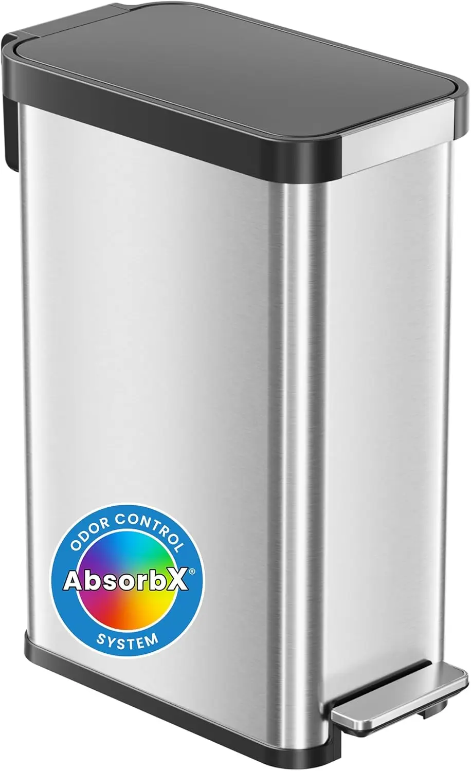 

13.2 Gallon Slim Step Pedal Trash Can with Odor Filter, Soft Close Lid Stainless Steel for Kitchen Office