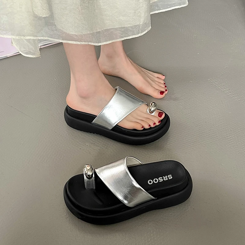 Shoes Ladies' Slippers Low Slipers Women Platform Butterfly-Knot Summer 2024 Rome Ladies Rubber Slides Basic Fabric Hoof Heels