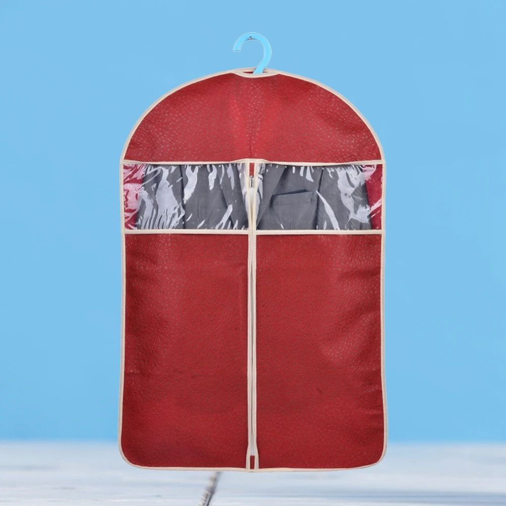 

High-end Embossing Clothes Cover Suit Storage Bag Garment Organizer Protector Case Size S (Dark Red)