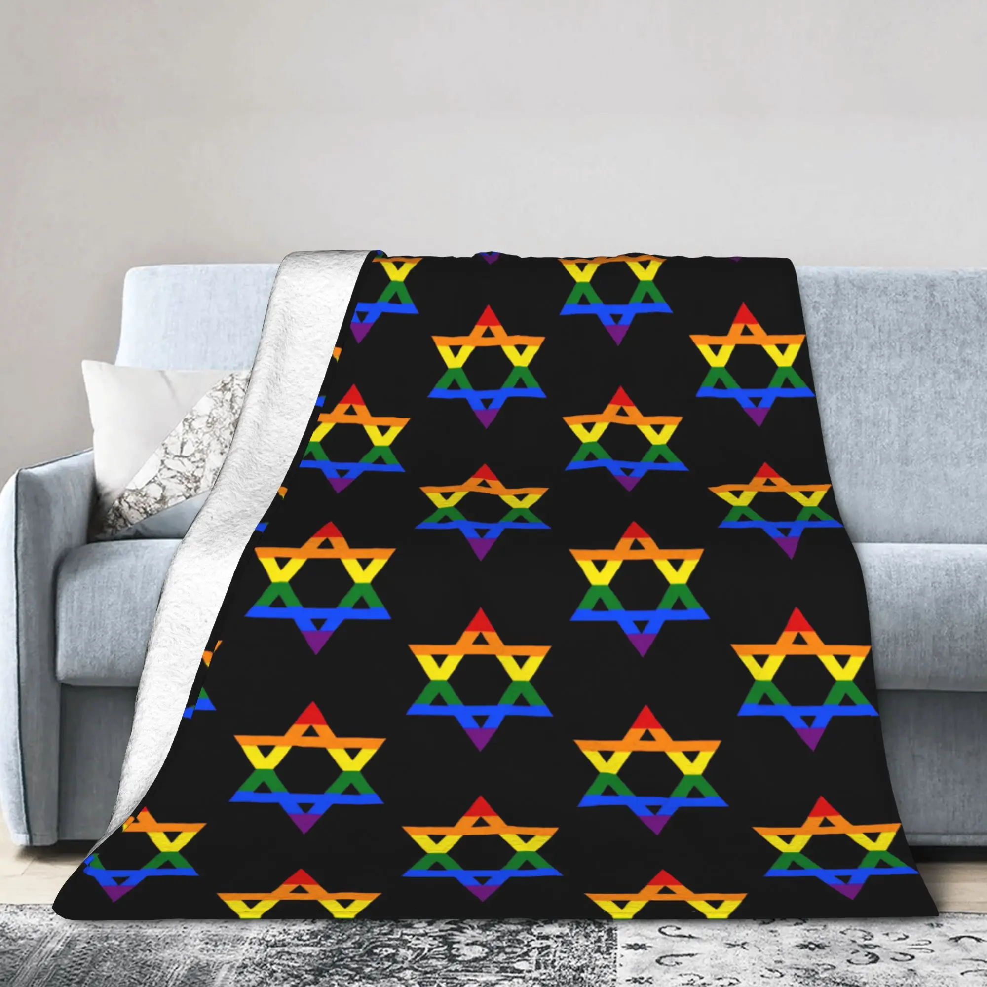 Jewish Star of David and Rainbow Blankets Hanukkah Flannel Awesome Breathable Throw Blanket for Bed Sofa Summer