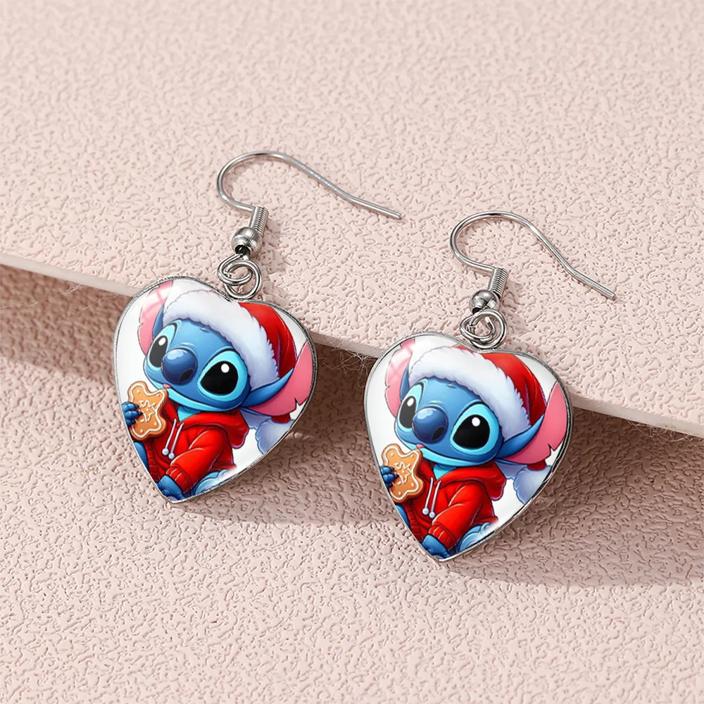 

Висячие серьги Disney Stitch Lilo для женщин Kawaii в форме сердца, для ушей кольца стеклянный купол ювелирные изделия аксессуары рождественские подарки