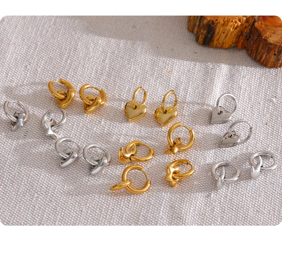 Yhpup Stern Mond Herz Anhänger Tropfen Creolen Huggie Ohrringe 18 Karat vergoldet trendiger wasserdichter Edelstahl Mode Charm Schmuck – Detail 23