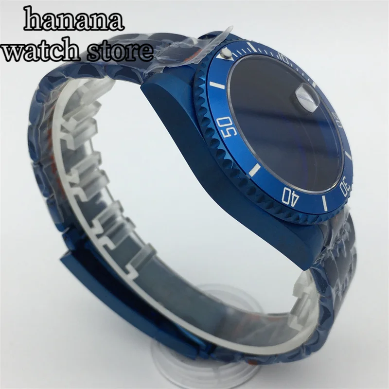 40mm blue coated aseptic case Sapphire glass suitable for NH35 NH36 NH34 Miyota  ETA2824 PT5000 Movement Jubilee Oyster Bracelet