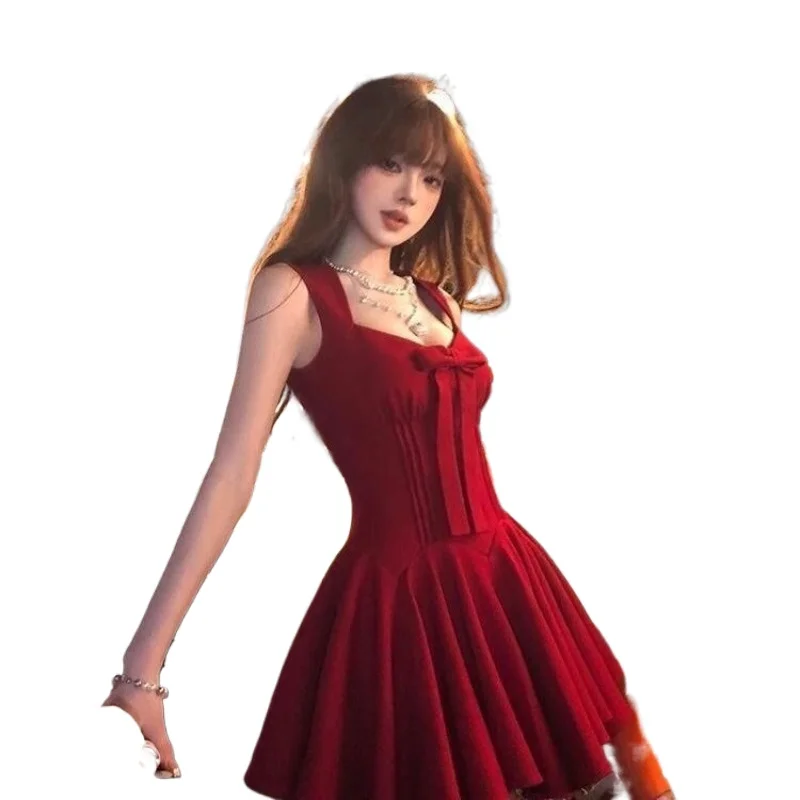 

Французское летнее платье-сарафан для девочек с бантом, без рукавов, с завышенной талией, в стиле принцессы, элегантное, для повседневной носки, красивое