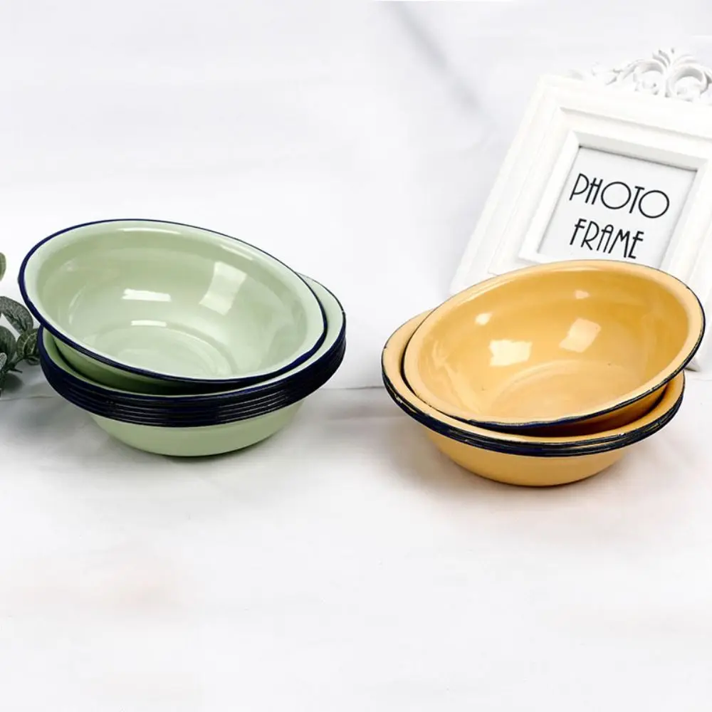 Nostalgia Enamel Salad Mixing Bowl Vintage Green/Yellow Soup Bowl 16/18/20/22/24cm Fall-resistant Soup Basin Home