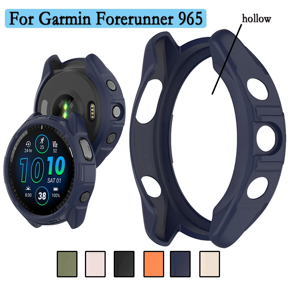 غطاء ساعة لساعة Garmin Forerunner 965 حافظة واقية مجوفة خفيفة للغاية وعالية الجودة من مادة TPU الناعمة البديلة