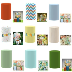 Cartoon Dinosaur Cylinder Covers for Birthday Party Decorations Pedestal Cover Baby Shower Desserts Tablecloth Decor Props