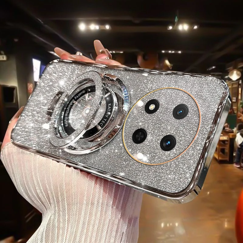 

Luxury Plating For Honor Magic 7 Lite Pro 5G X9C Magnetic Holder Glitter Diamond Case For Honor X9C Magic Pro Lite 7 5g Cover
