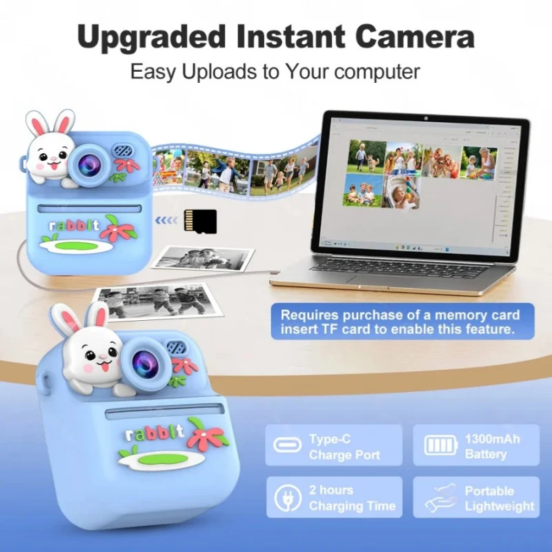 1pc children's instant camera HD digital camera photo printing dual lens selfie camera birthday gift game console music player