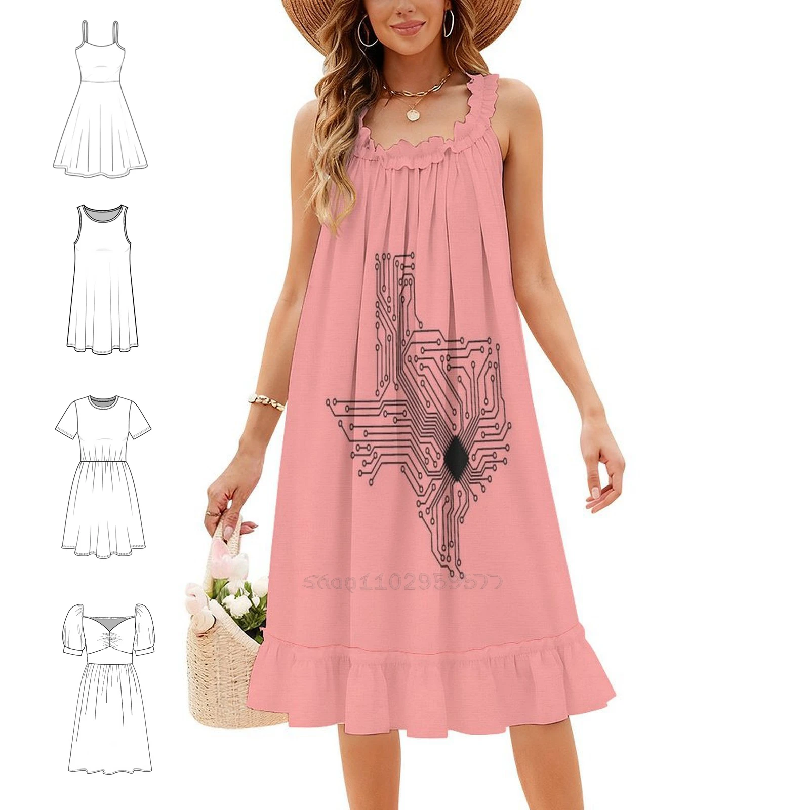 Texas Circuitry Women's Elegant Party Dress A-Line Dress With Short/Long/Sleeveless Options Texas State Shape Electronic