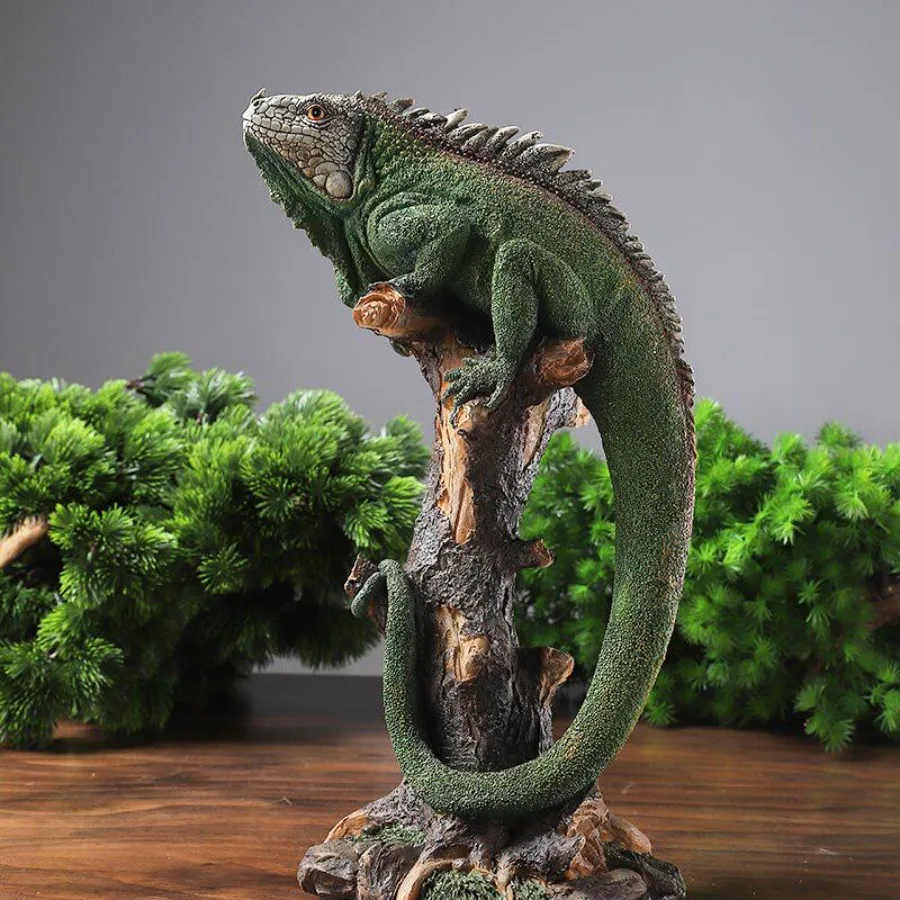 Simulation Jungle Lizard Statue Resin Animal Sculpture Lifelike Chameleon Desk Ornament Decoration Crafts Home Office Decor Gift