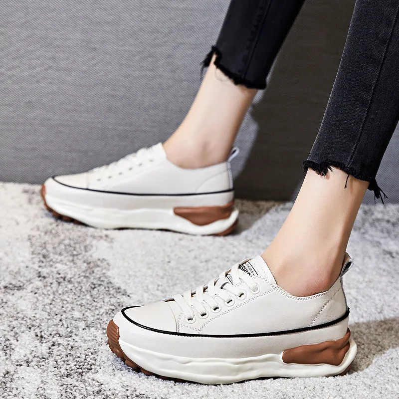 FEDONAS 2025 Women Sneakers Genuine Leather Platforms Flats Casual Lace-Up Shoes Woman Spring Summer Fashion Concise Outdoor New