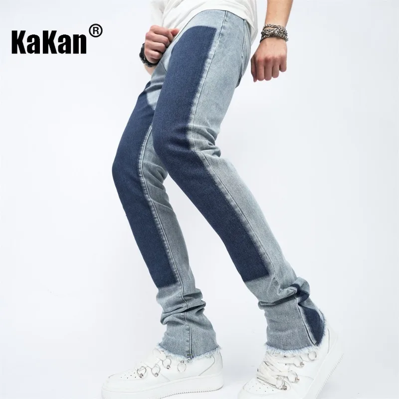 Kakan - New European and American Color Block Jeans for Men, Elastic Loose Men's Pants Straight Fit Long Jeans K9-2311