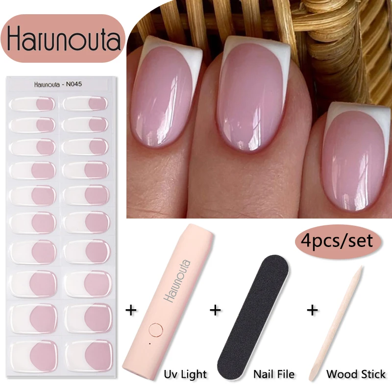 Harunouta 4 pz/set Sparkly Shinning strisce per unghie in Gel Semi polimerizzato lampada per unghie gelatina francese kit di adesivi per unghie con smalto Gel impermeabile