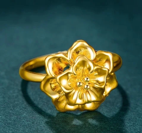 Imagem -02 - Real Ouro Anéis de Casamento Jóias de Ouro 24k Anéis de Ouro Originais para as Mulheres Grandes Anéis de Flores sobre 1g Tamanho Pequeno 4.5 999