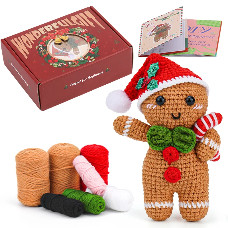 KRABALL Christmas Crochet Knitting Kit With Cotton Yarn Thread And Stitch Marker Instruction for Beginners DIY Handmade Craft