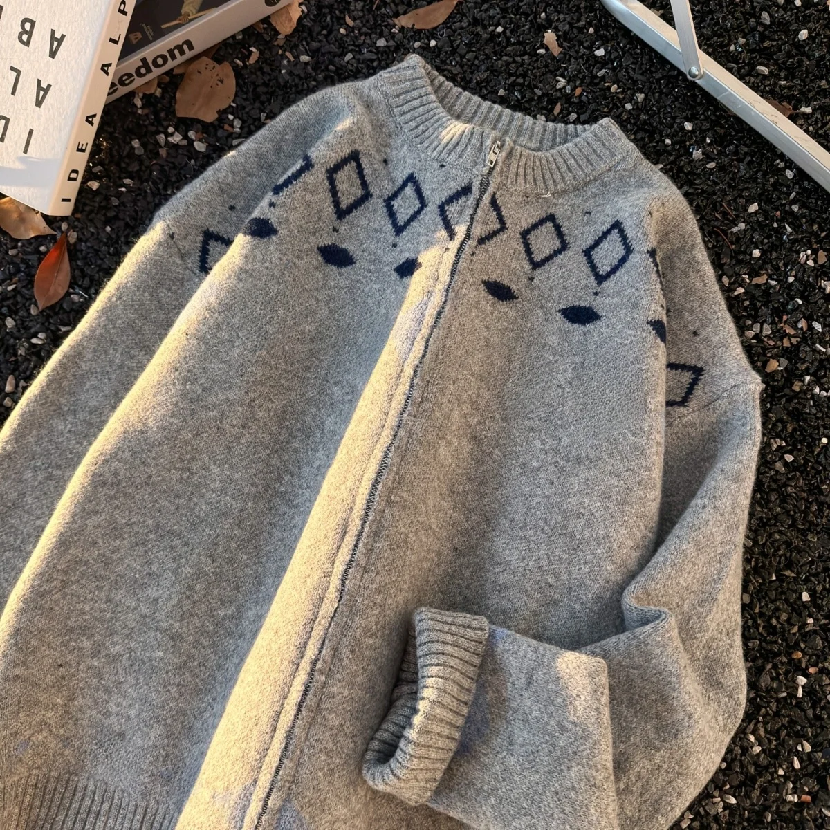 

Winter New ey Knitted Cardigan Men's Warmth Outerwear No Collar Loose Fit American Casual Sle Polyester Fiber Long Sve