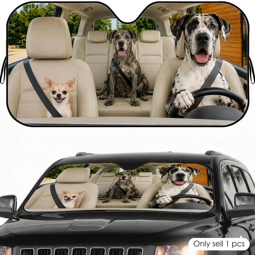 

Great Dane and Chihuahua Sun Visor Car Windshield Sunshade UV Protection Reflective Foldable Heat Insulation Cover