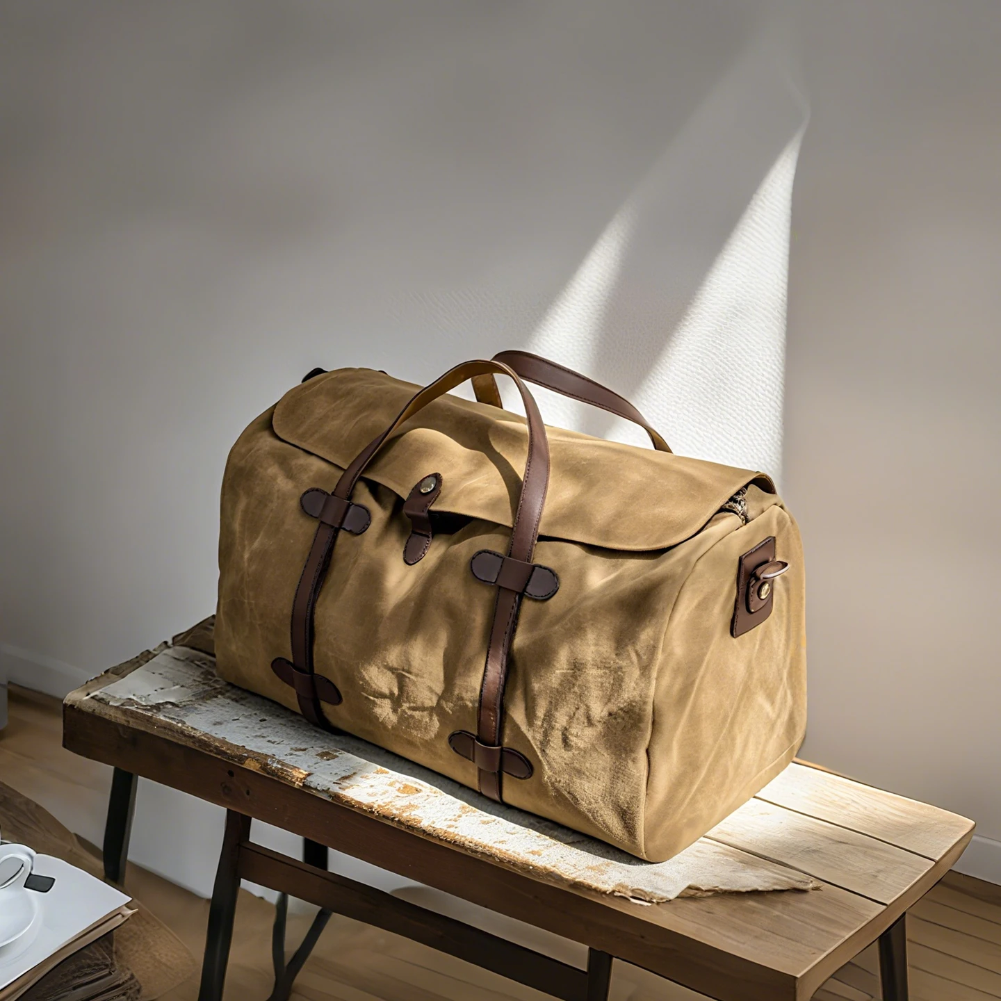 

Urban Waxed Canvas Travel Tote Spacious Carry On Bag Leather Trim Vintage
