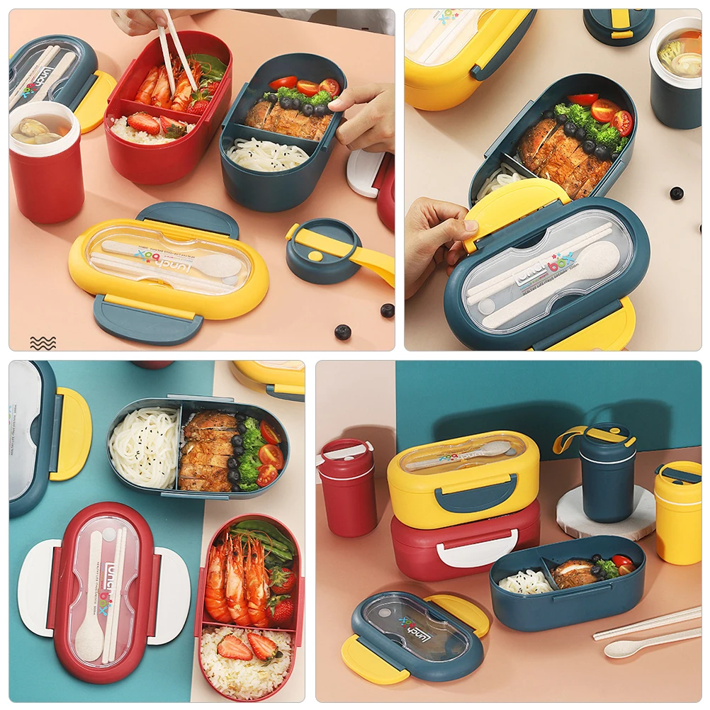 

1 Set Heat Preservation Lunch Box Plastic Portable Food Container For School Work Picnic Camping Lightweight