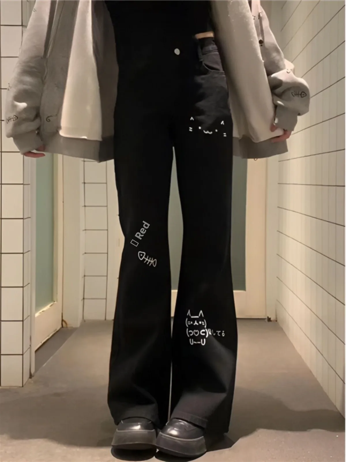 

Джинсы American Vibe с высокой талией и расклешенными штанинами, женские, с эффектом похудения, с принтом, длинные, модные, свободного кроя, прямые джинсы