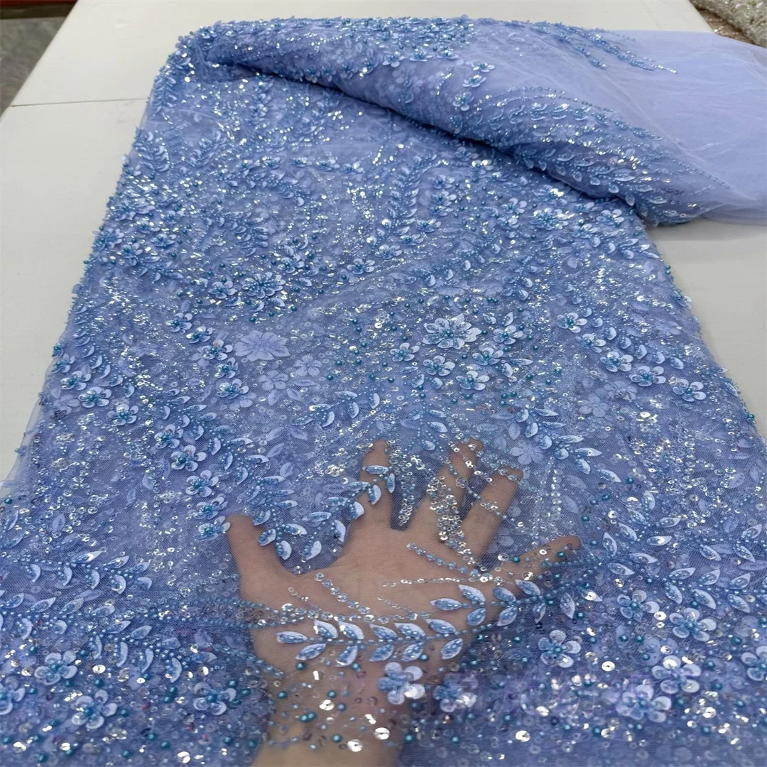 

8 Colors 3D Embroidered Beaded Leaf Material Accessories Evening Party Gown Sequin Mesh Wedding Dress Floral Fabric