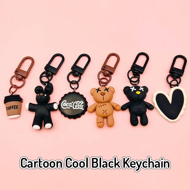 6.3cm/2.48in Cool Black Bear Key Chain Coffee Cup Bottle Cap Rabbit Pendant Car Key Ring Backpack Charms Bag Decor Accessories