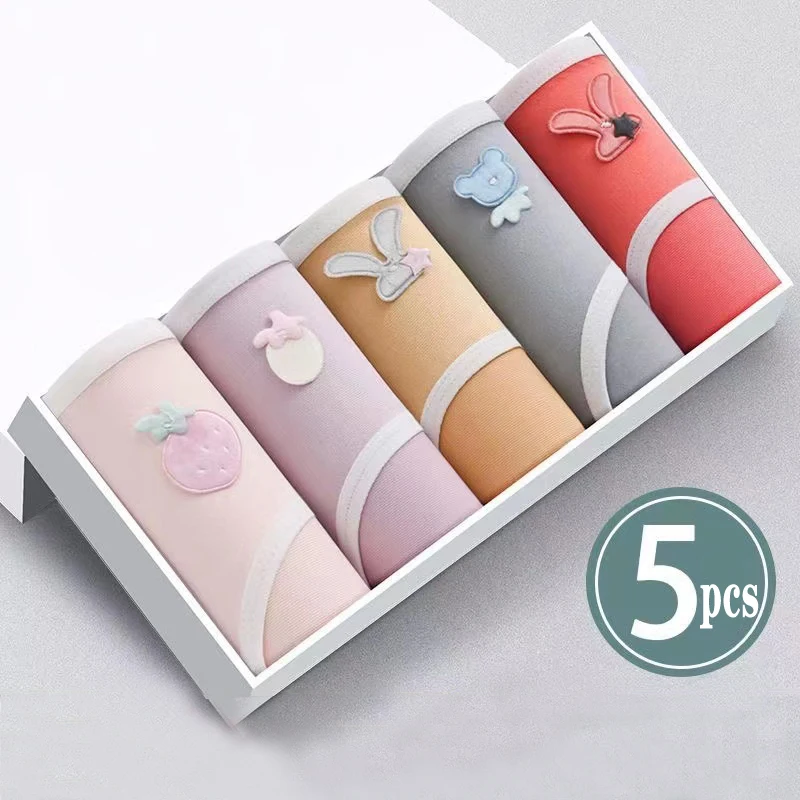 

5Pcs Plus Size Panties Women's Cotton Underwear Girls Briefs Solid Color Lingeries Shorts Comfortable Underpant For Woman