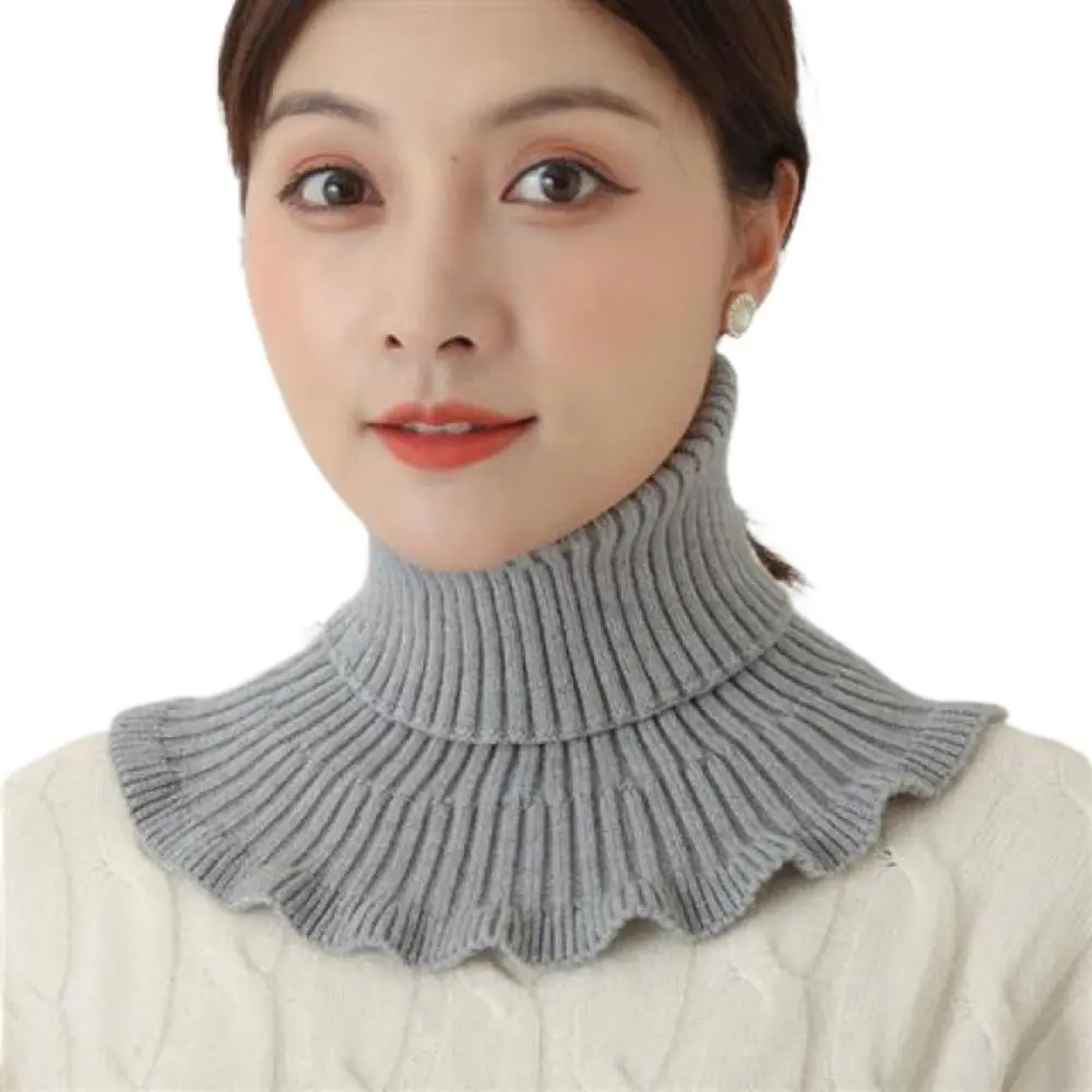 

Модный теплый вязаный искусственный воротник ветрозащитный с деревянными ушками, теплая съемная зимняя водолазка для мужчин и женщин