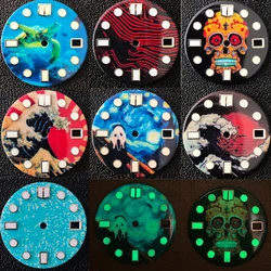 28.5mm Ceramics Watch Parts Dial with Green Luminous Watch Faces SKX007 Modified Non-logo Dials for NH35 Movement