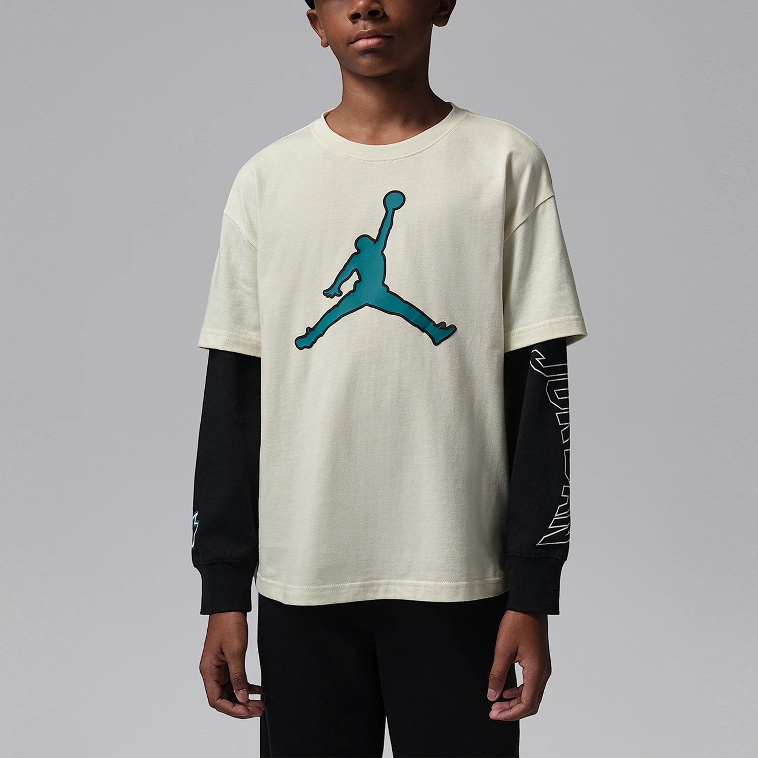 Nike genuine JORDAN big boy round neck durable fake two-piece long sleeved top IU5372-133