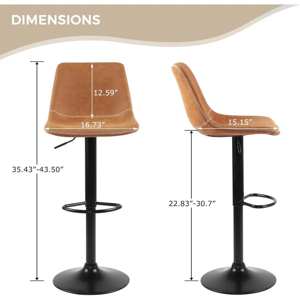 Rétro Marron 360 °   Tabourets de bar pivotants à hauteur de comptoir, ensemble de 2