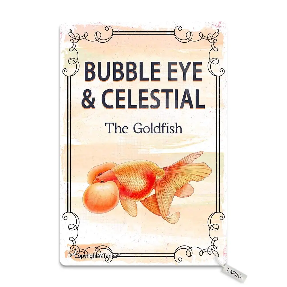 Bubble Eye and Celestial The Goldfish 20X30 cm Tin Vintage Look Decoration Plaque Sign for Home Kitchen Bathroom Farm Garde sign
