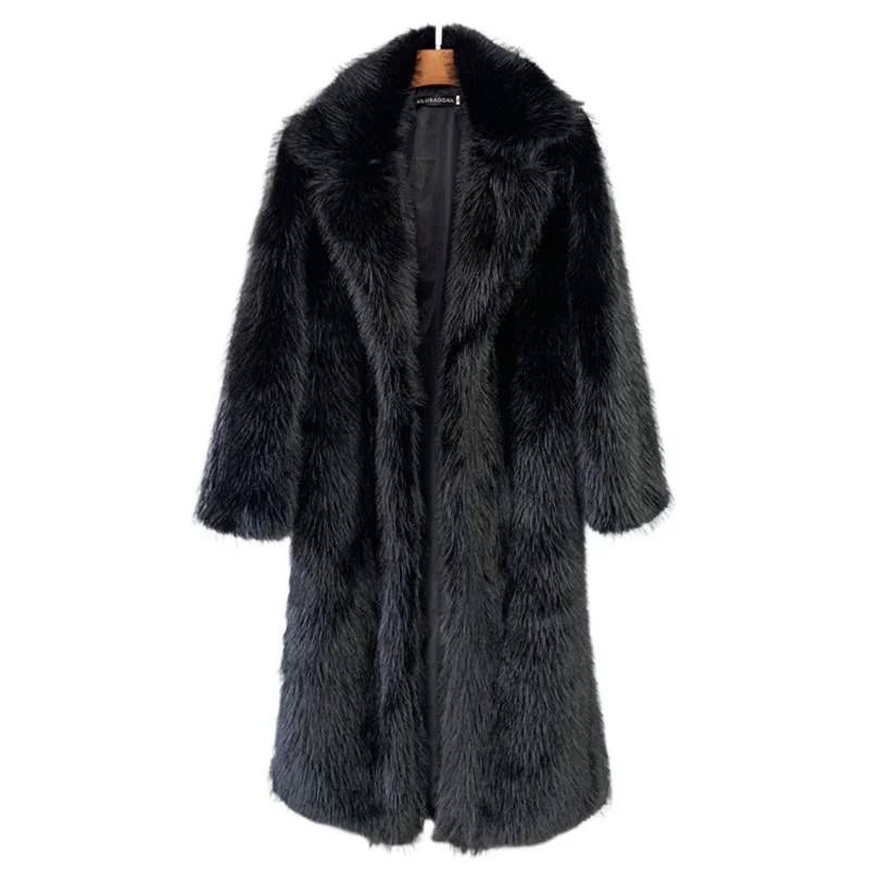 Long Winter Coat Women Suit Collar Faux Fur Coats Artificial Fur Elegant Jacket Black Plush Coat Long Sleeve Fluffy Coat Ladies