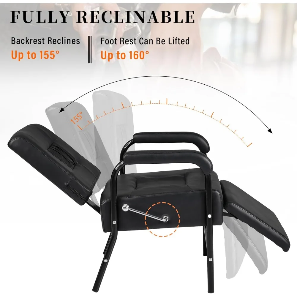 كرسي صالون قابل للتعديل مع مسند للقدمين لمصففي الشعر، 90-150 ° معدات مقعد الحلاقة المنجدة بالجلد المائل #4