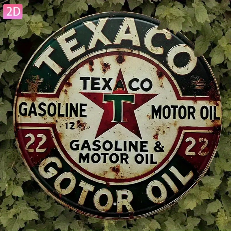 2D Flat - Vintage Texaco Motor Oil Metal Sign in 2D Flat Design - 20.32X30.48 Cm Round Aluminum Wall Art with a Classic Red And view 4