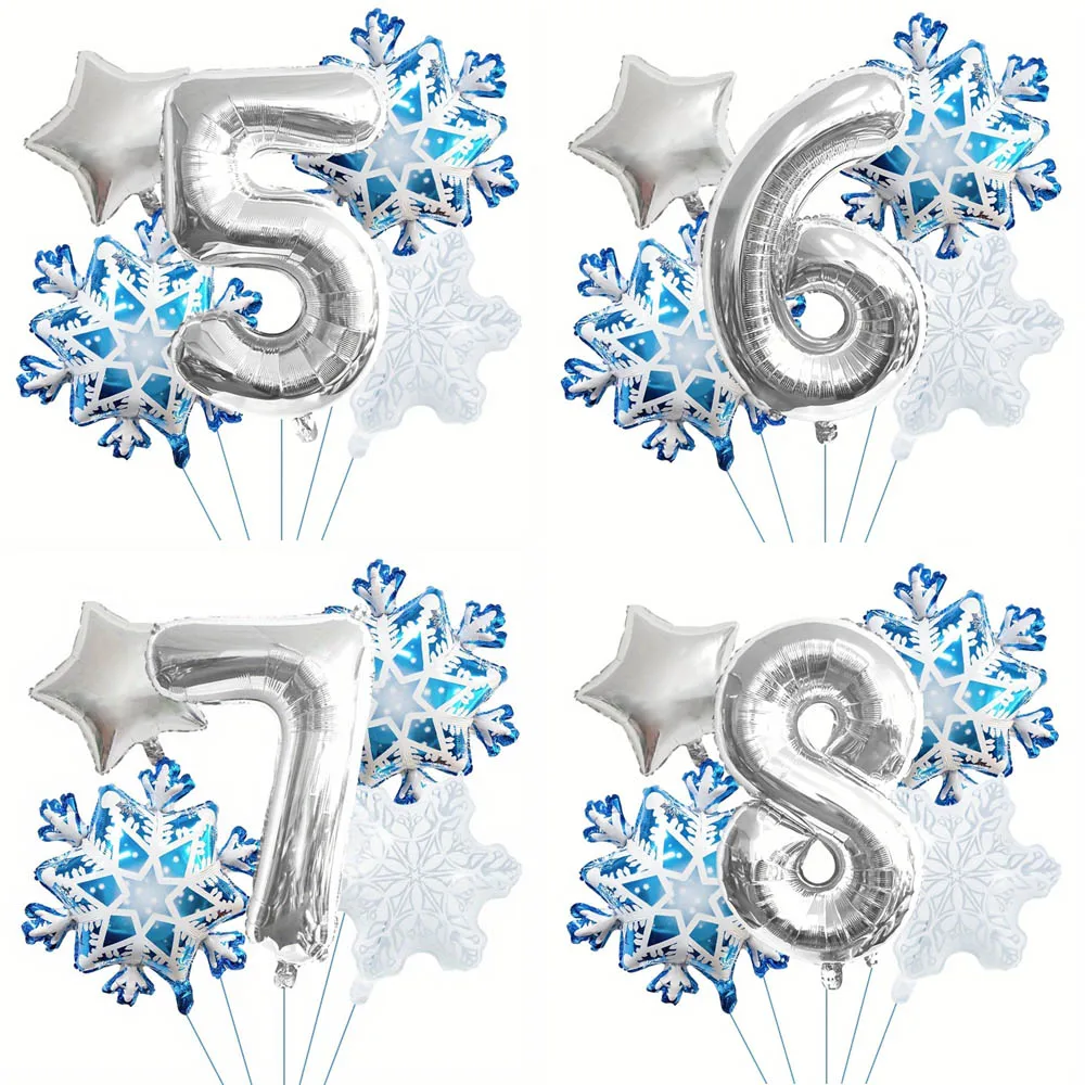 5 Stück Schneeflocken 32 Zoll Silberne Zahlen 1-9 Folienballons Winter-Schneeflocken-Thema Ballons Geburtstagsfeier Feiertagsdekoration Geschenke