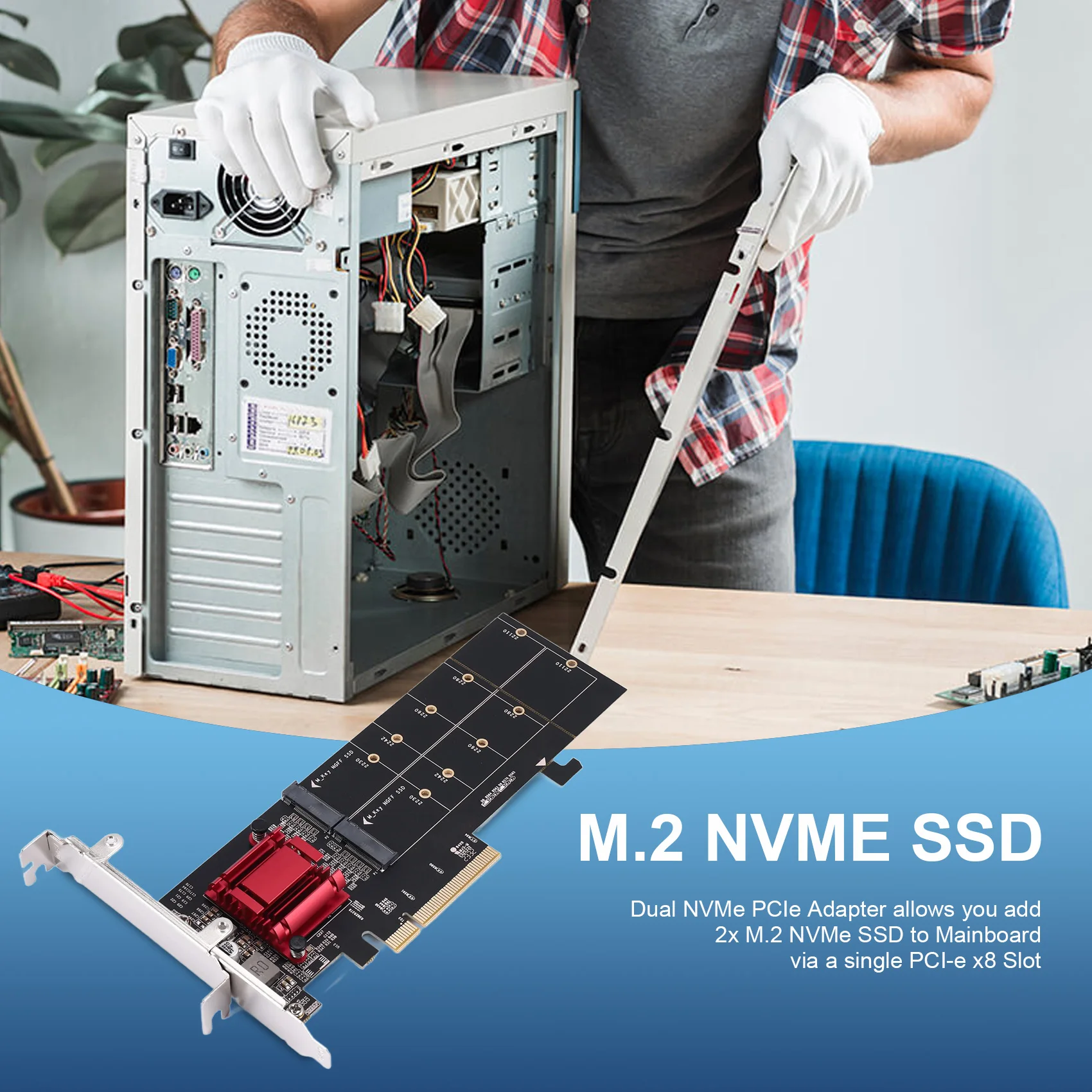 듀얼 NVMe PCIe 어댑터, M.2 NVMe SSD에서 PCI-E 3.1 X8 X16 카드 지지대, M.2 (M 키) NVMe SSD 22110, 2280, 2260/2242