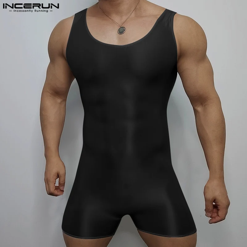 Body para hombre de Color sólido con cuello redondo, peleles ajustados sin mangas, monos sexis para hombre, traje de entrenamiento INCERUN informal para hombre, ropa de casa
