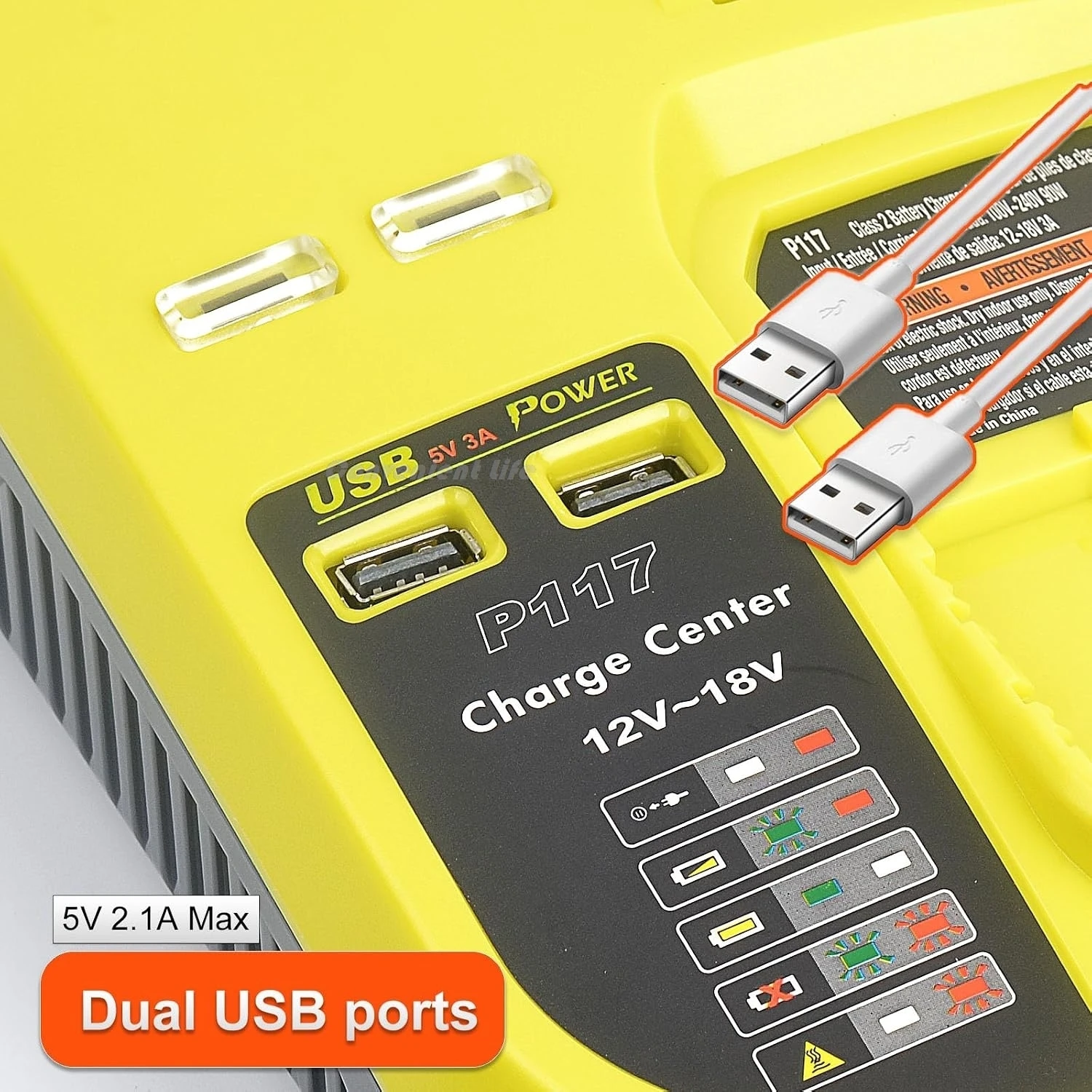 Battery Charger Compatible with Ryobi 12-18V Ni-CD Ni-MH Lithium Battery 85W Fast Charging Power Supply USB Port Indicator Light
