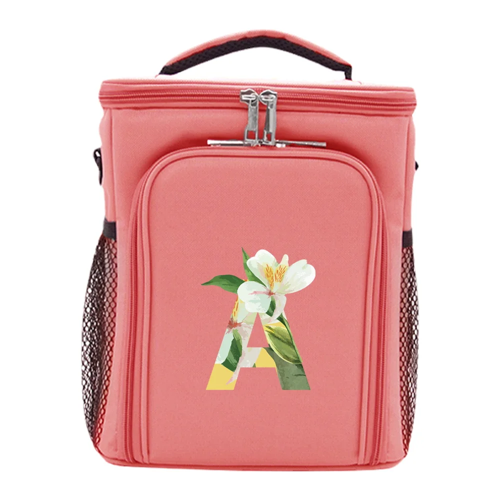 Sacos de lancheira isolados para mulheres, bolsa portátil de piquenique, série padrão floral, escritório e escola, 2024